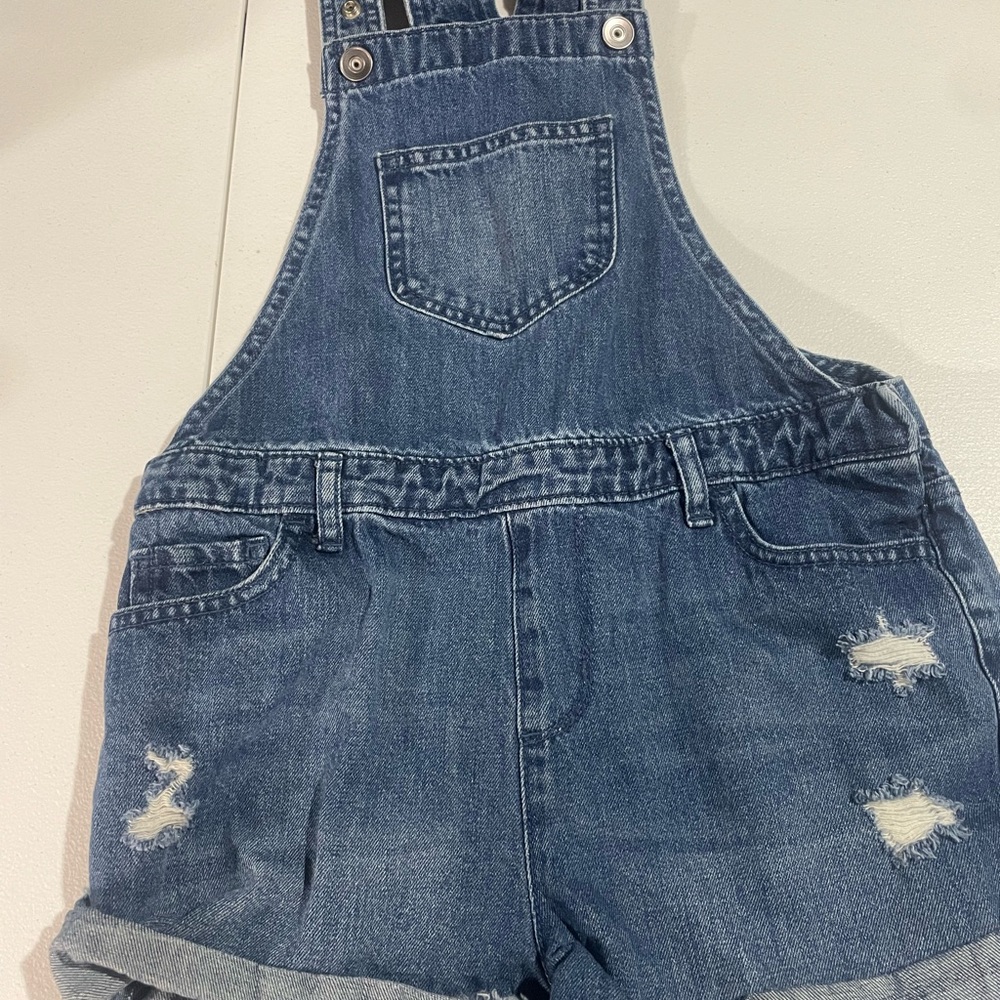 Denim Overalls with Distressed Details